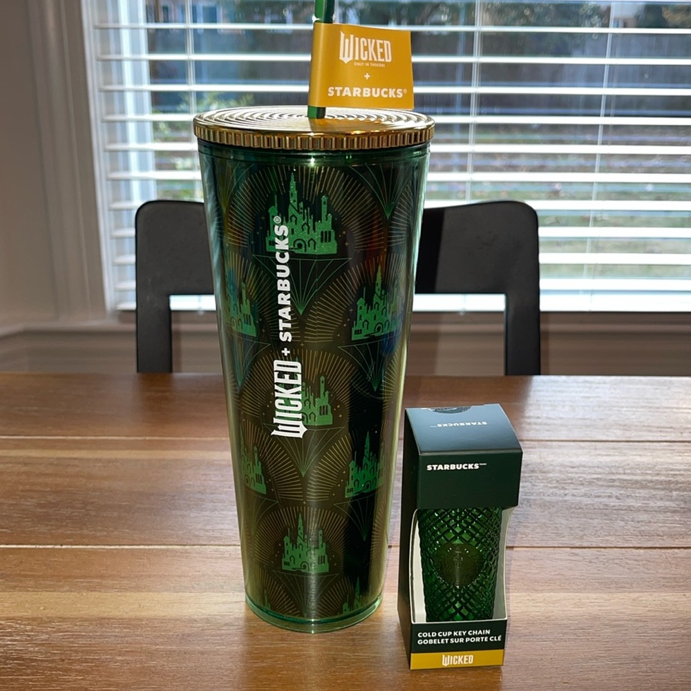 Starbucks + Wicked Metallic Gold Emerald City Castle Tumbler and Key Chain